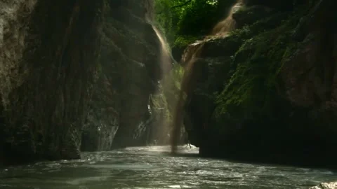 Mountain river flowing in a canyon in springtime Stock-Footage 243759707