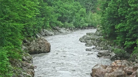 Mountain river flowing in a canyon in springtime Stock-Footage 243764599