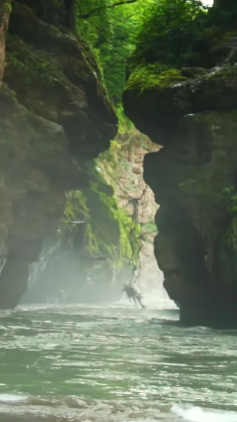 Mountain river flowing in a canyon in springtime Stock Footage 244068085