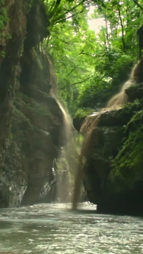Mountain river flowing in a canyon in springtime Stock Footage 244068947