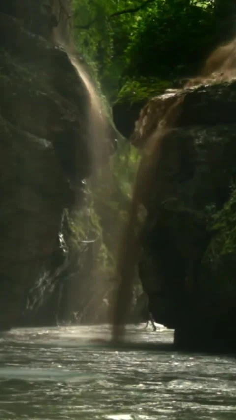 Mountain river flowing in a canyon in springtime Stock Footage 244069046