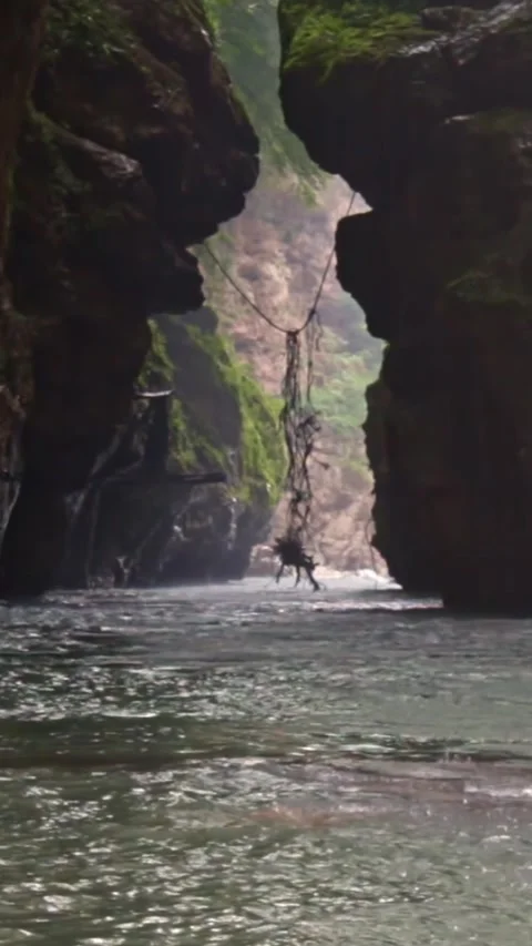 Mountain river flowing in a canyon in springtime Stock Footage 244069711