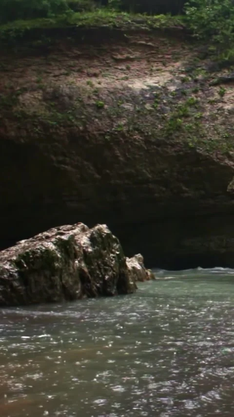 Mountain river flowing in a canyon in springtime Stock Footage 244070214