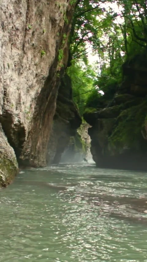 Mountain river flowing in a canyon in springtime Stock Footage 244071205
