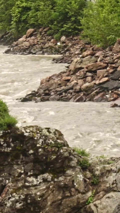 Mountain river flowing in a canyon in springtime Video stock 244071226