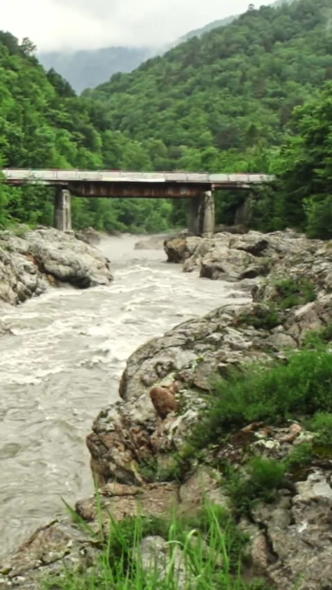 Mountain river flowing in a canyon in springtime Stockbeeldmateriaal 244071661