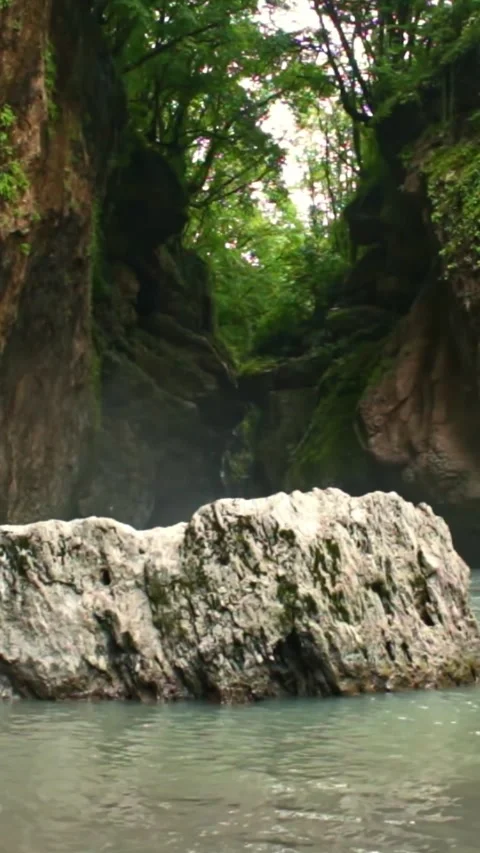 Mountain river flowing in a canyon in springtime 스톡 동영상 244072546