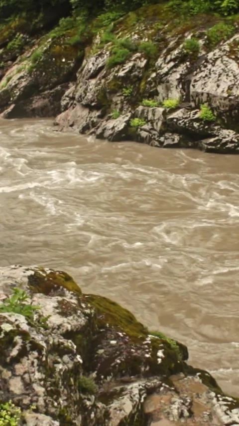 Mountain river flowing in a canyon in springtime Stock Footage 244072689