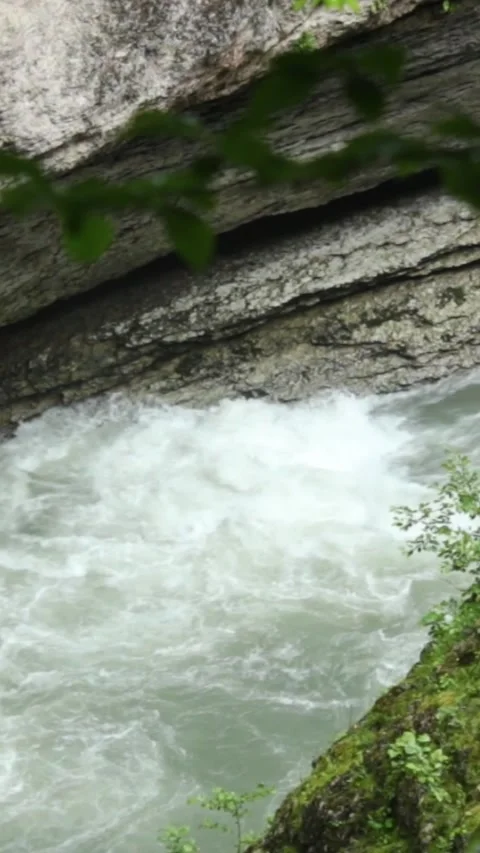 Mountain river flowing in a canyon in springtime Stock Footage 244072716