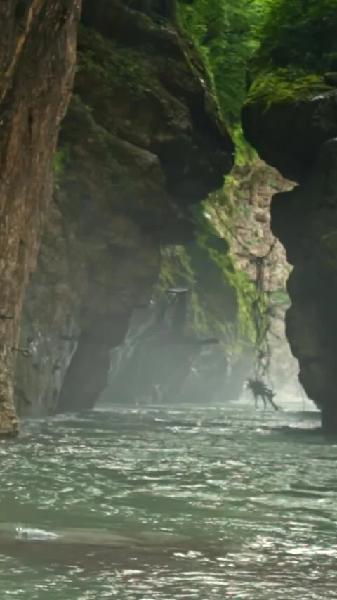 Mountain river flowing in a canyon in springtime Stockbeeldmateriaal 244074097