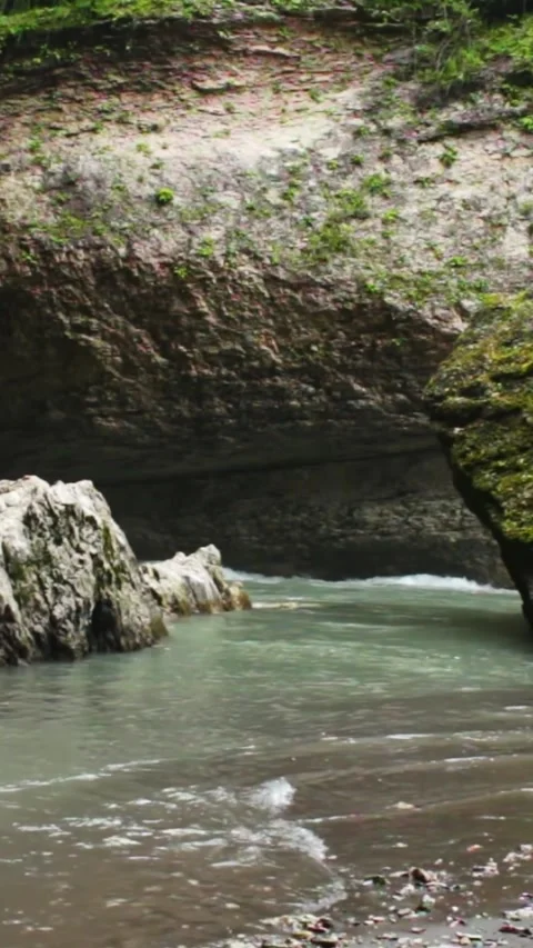 Mountain river flowing in a canyon in springtime Stock Footage 244074153