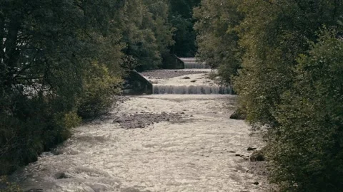 Mountain River Flowing over Stone Steps in a Lush Green Forest Landscape 库存影片 331165305