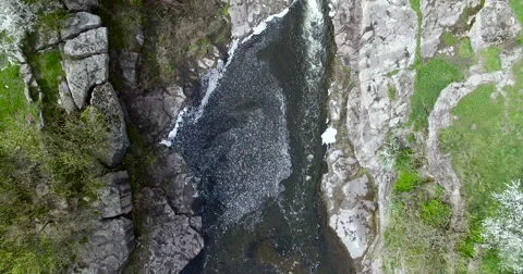 Mountain river flowing through the canyon aerial view Stock Footage 62281598