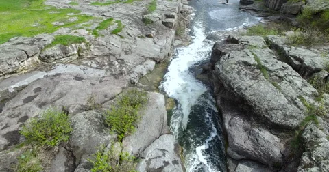Mountain river flowing through the canyon aerial view Stock Footage 62288217