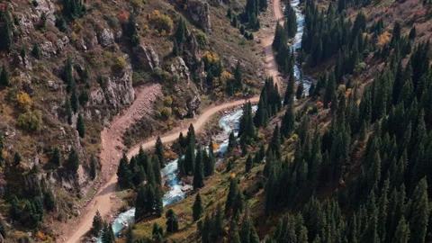 Mountain River Flowing through Forest Valley Stock Footage 327200988