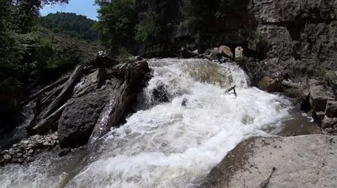 Mountain river flowing through the gorge Stock Footage 52603464