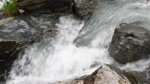 Mountain river flowing through the green forest. Swiss Alps, crystal clear Stock Footage 197413416