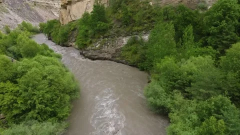 Mountain River Flowing Through Green Canyon Landscape in Dagestan, Caucasus Moun Stock Footage 325819828