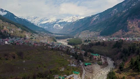 Mountain River Flowing Through Manali Valley Himachal Pradesh Natural Landscape  Video stock 332166155