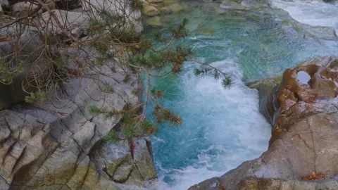 Mountain River Flowing Through Rocky Gorge in North Caucasus, Russia Stock Footage 320855026
