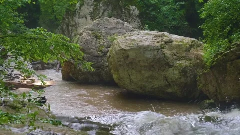 Mountain River Flowing Through Rocky Gorge in Kara-Syrt Ridge, Dagestan, Caucasu Stock Footage 325636740
