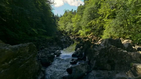 Mountain river flowing through a rocky canyon Stock-Footage 336791878