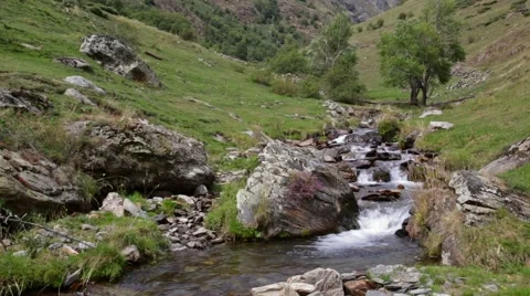 Mountain river flowing through a small valley. Stock Footage 62957802