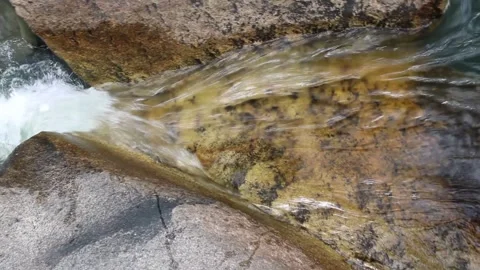 Mountain River Flowing Through Smooth Rock Formations. Stock Footage 312070666