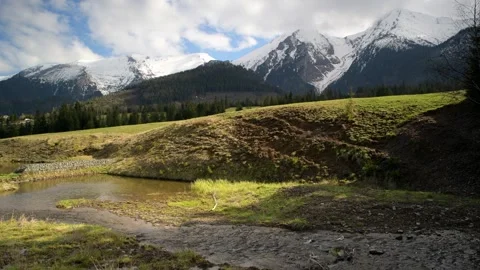 Mountain river flowing under the peaks in Slovakia Stock Footage 242342523