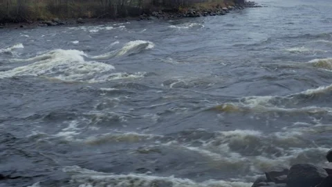 The mountain river flows along the rapids. Autumn with orange leaves. Stock Footage 164592757