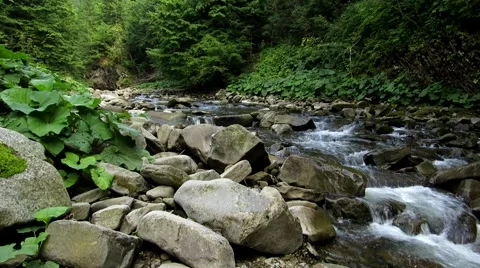 The mountain river flows among stones Stock Footage 68807369