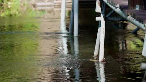 A mountain river flows under an old rusty bridge. Stock Footage 250445406