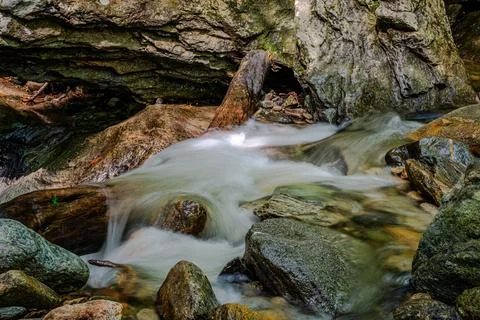 Mountain river in the forest Stock Photos
