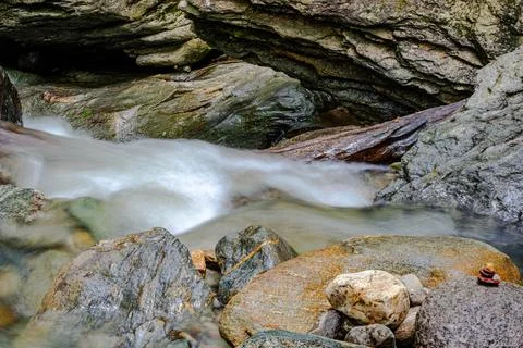 Mountain river in the forest Stock Photos