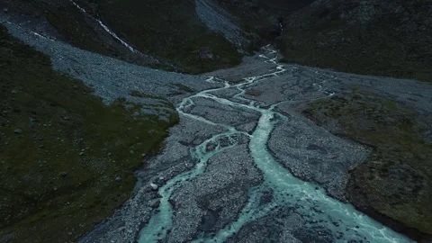 Mountain river, Forrest from above Stock Footage 247897332