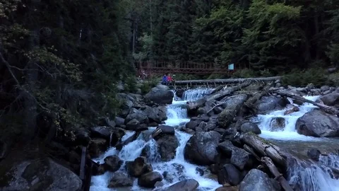 Mountain river goes down the slope Stock Footage 96769135