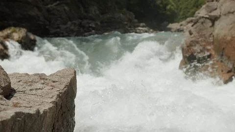 Mountain river goes through the granite canyon Stock Footage 112734386