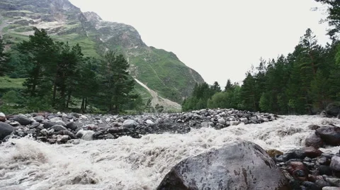 Mountain river in gorge Elbrus Stock Footage 68645914