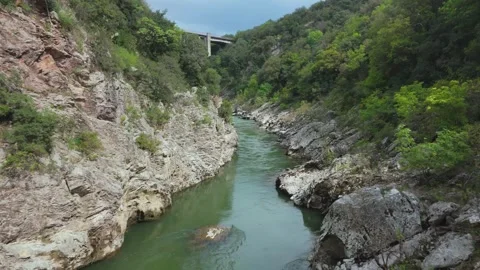 Mountain River Gorge With Modern and Ancient Bridges in Peloponnese Stock Footage 337087058