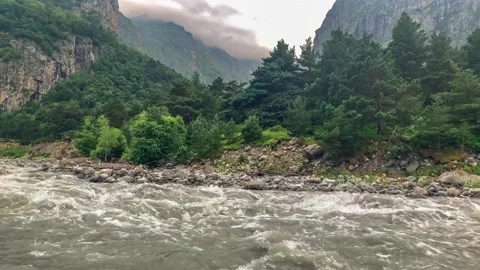 Mountain river in the gorge of the North Caucasus Stock Footage 157732854