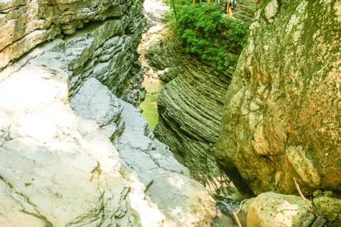 Mountain river in the gorge Stock Photos