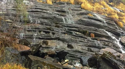 Mountain river Himalayas Nepal nature background HD video. Water falling rocks Stock Footage 64828811
