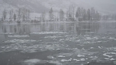 Mountain river with ice in winter Stock Footage 82162802