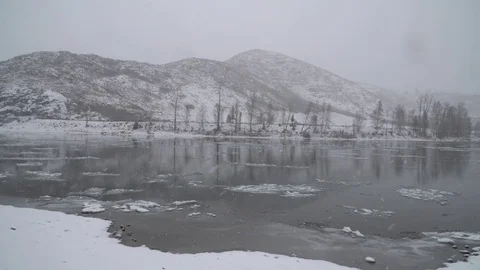 Mountain river with ice in winter Stock Footage 82193210