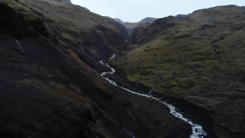 Mountain river in iceland drone view Stock Footage 139683202