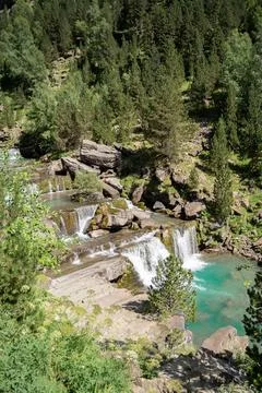 Mountain river lagoons in the pyrenees Stock Photos