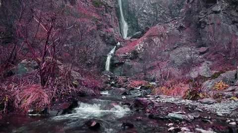 Mountain River Landscape of Nature, Stream, Creek, Brook, Small Waterfall 스톡 동영상 59366706