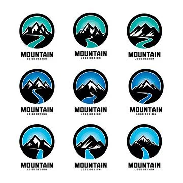 Mountain &amp; River Logo Design Vector Set Stock Illustration