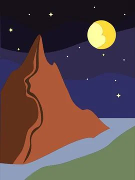 Mountain with the river at moonlight vector Stock Illustration