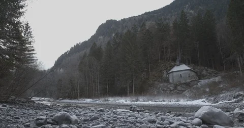 Mountain river with mountain background - panning shot - 4K, AppleProRes 422 Stock Footage 92198538